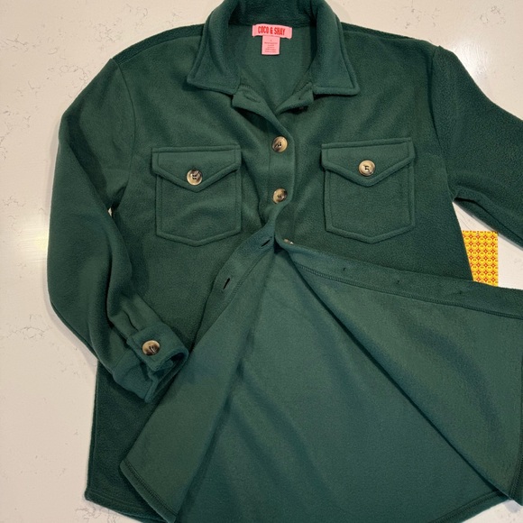 Coco & Shay Green Fleece Boyfriend Button Up Shirt Jacket Shacket Casual Sz S - Picture 6 of 7